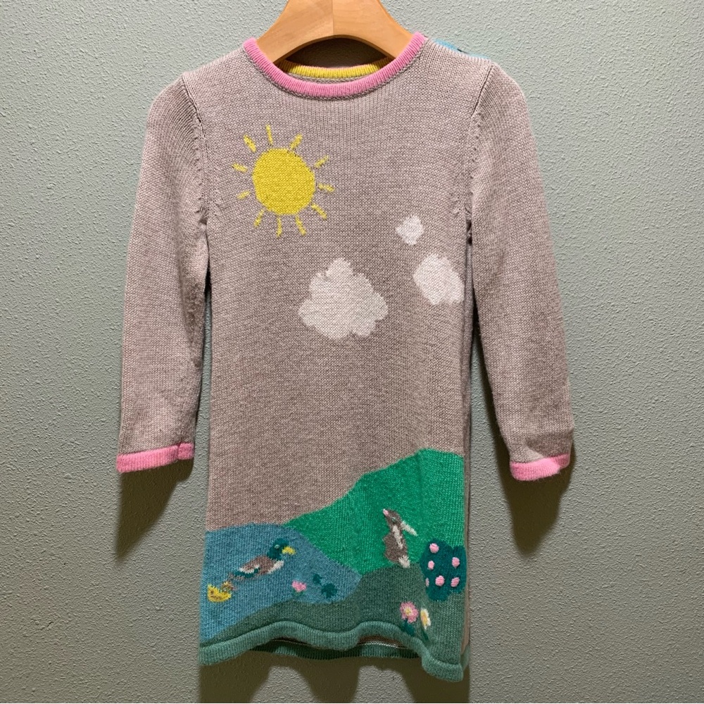 Mini Boden // Cashmere Blend Sweater Dress With Ducks & Bunny - 12-18 Months